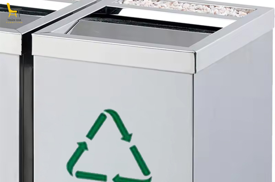 Thùng rác inox 2 ngăn nắp lật có gạt tàn