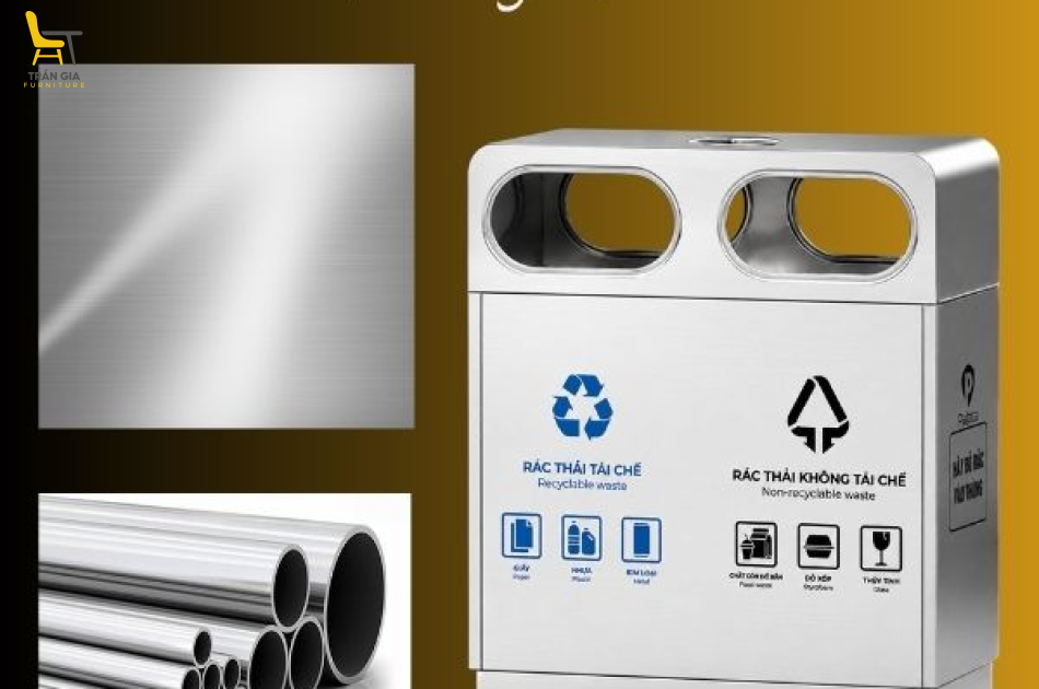 Thùng rác inox 2 ngăn loại có gạt tàn