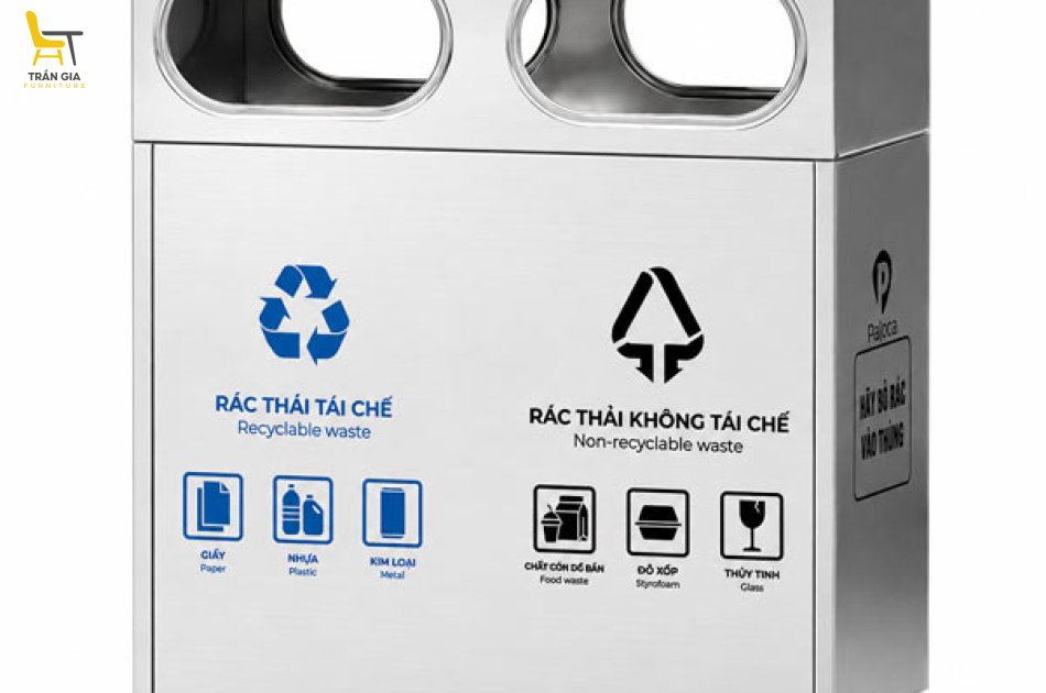 Thùng rác inox 2 ngăn loại có gạt tàn
