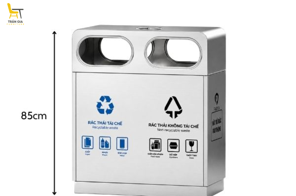 Thùng rác inox 2 ngăn loại có gạt tàn