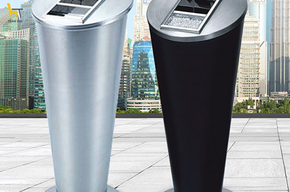 Thùng rác inox trắng trang trí có gạt tàn