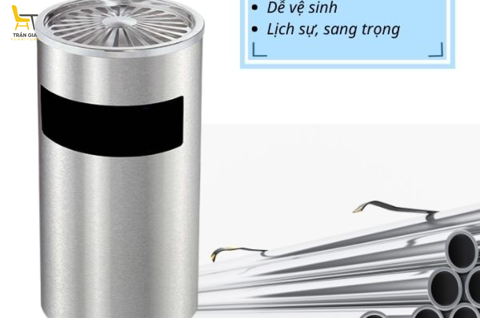 Thùng rác Inox tròn có gạt tàn Ø38cm Paloca