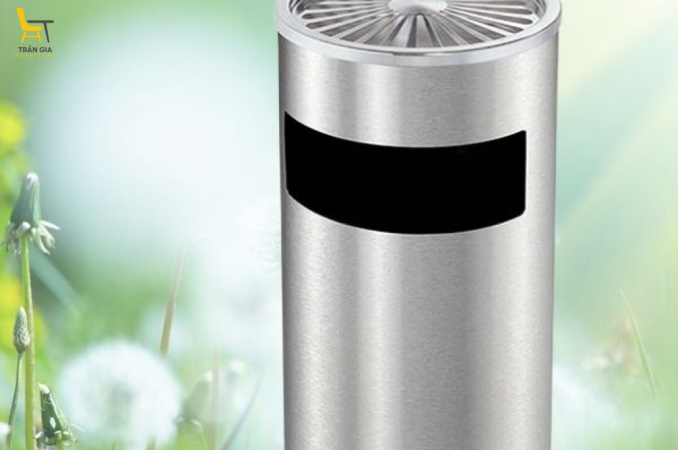 Thùng rác Inox tròn có gạt tàn Ø38cm Paloca