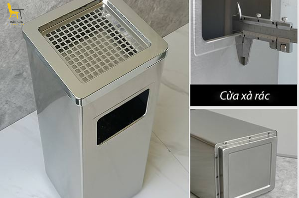 Thùng rác inox hình vuông có gạt tàn