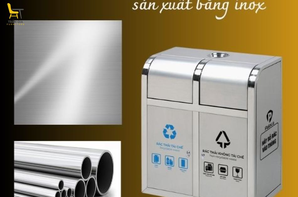 Thùng đựng rác cửa đẩy 2 ngăn bằng inox