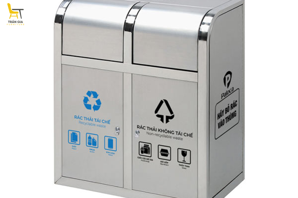 Thùng đựng rác cửa đẩy 2 ngăn bằng inox