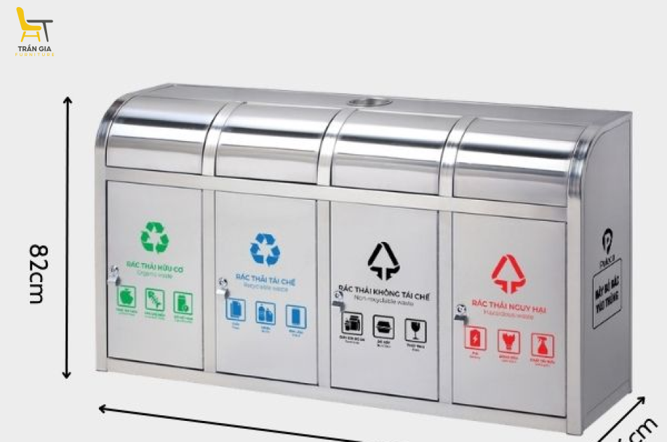 Thùng đựng rác inox 4 ngăn cửa đẩy loại tốt