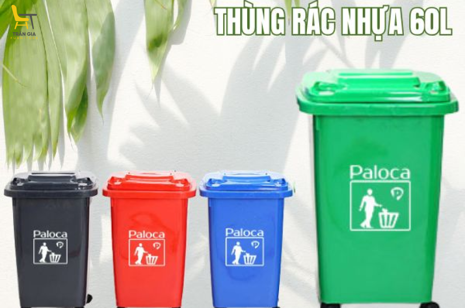Thùng rác nhựa HDPE 60 lít Paloca nhiều màu
