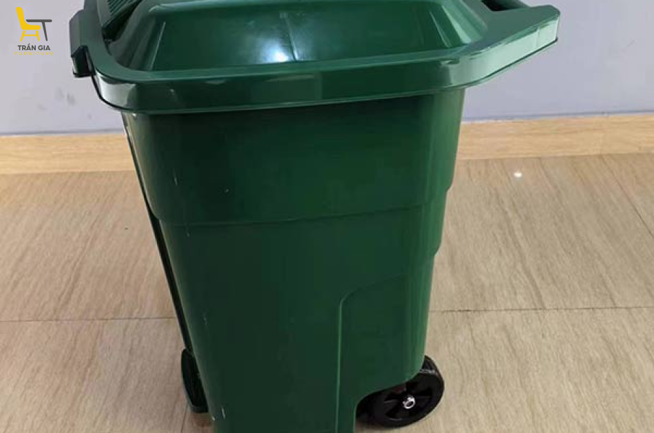 Thùng rác nhựa HDPE 70L đạp chân màu xanh