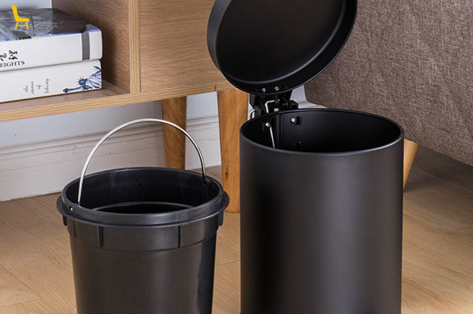 Thùng rác đạp chân đen trụ tròn dung tích 12L