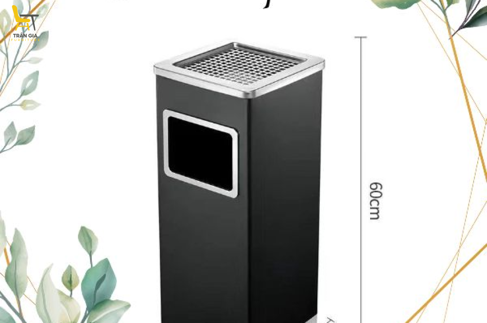 Thùng rác thép hình vuông có gạt tàn