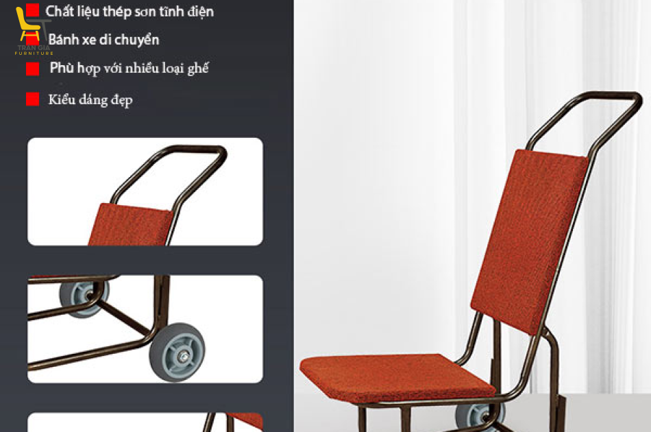 Xe đẩy ghế bàn tiệc trong nhà hàng loại 2 bánh xe