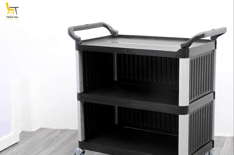 Xe đẩy dọn bàn nhựa khung nhôm màu đen