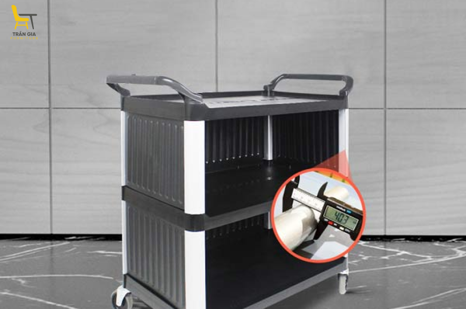 Xe đẩy dọn bàn nhựa khung nhôm màu đen