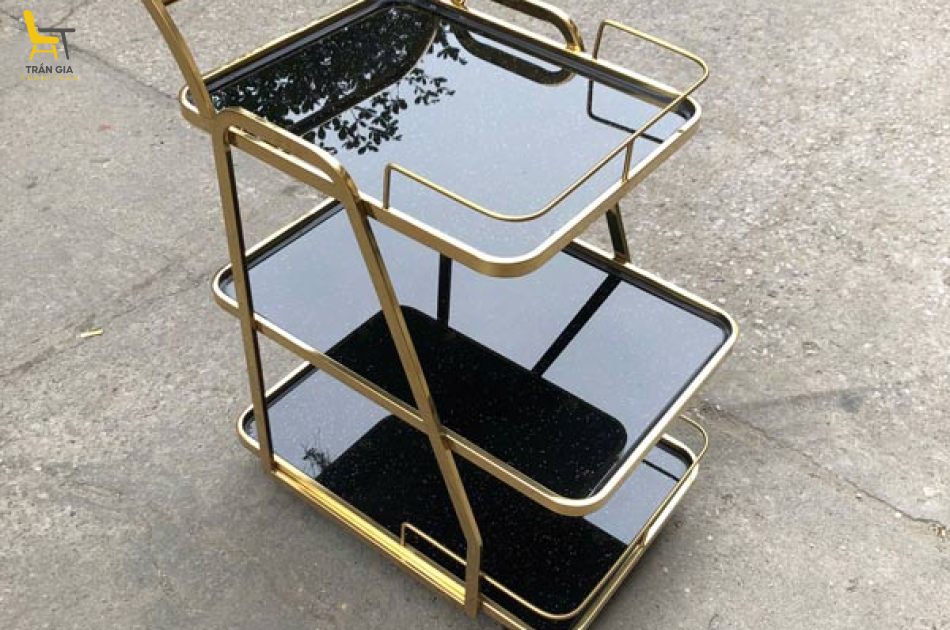 Xe đẩy rượu trà đồ uống 3 tầng cao cấp